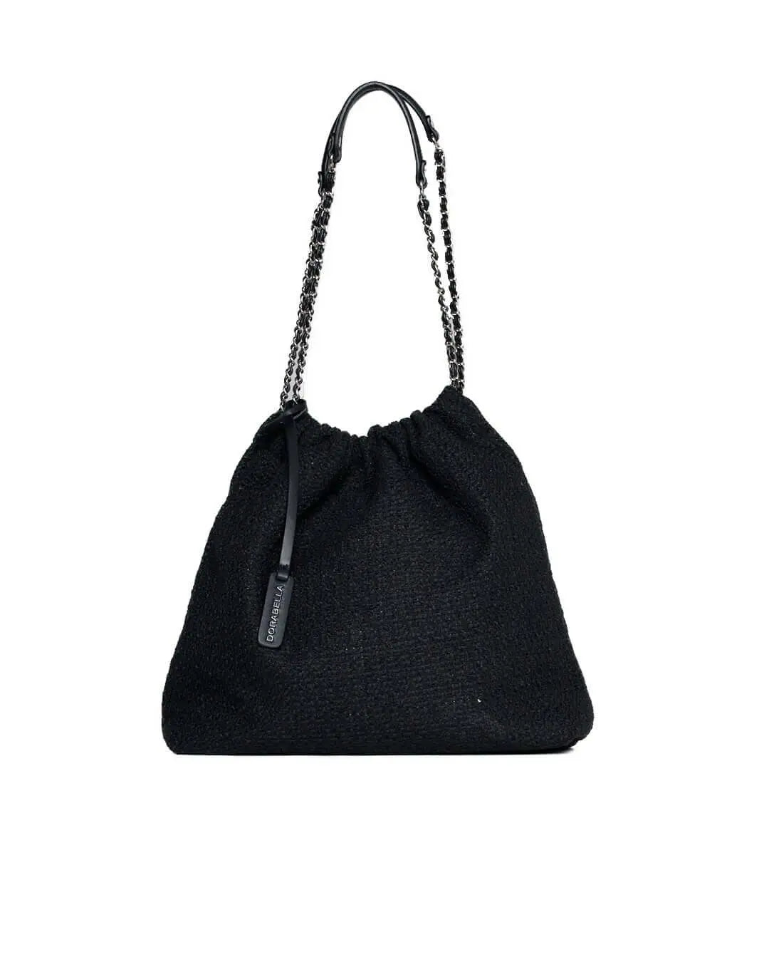 Borsa a sacchetto in tweed con doppio manico a catena NERO DORABELLA