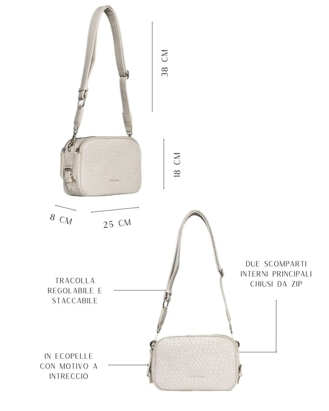 Borsa a spalla piccola in ecopelle con motivo ad intreccio con tracolla regolabile GHIACCIO DORABELLA