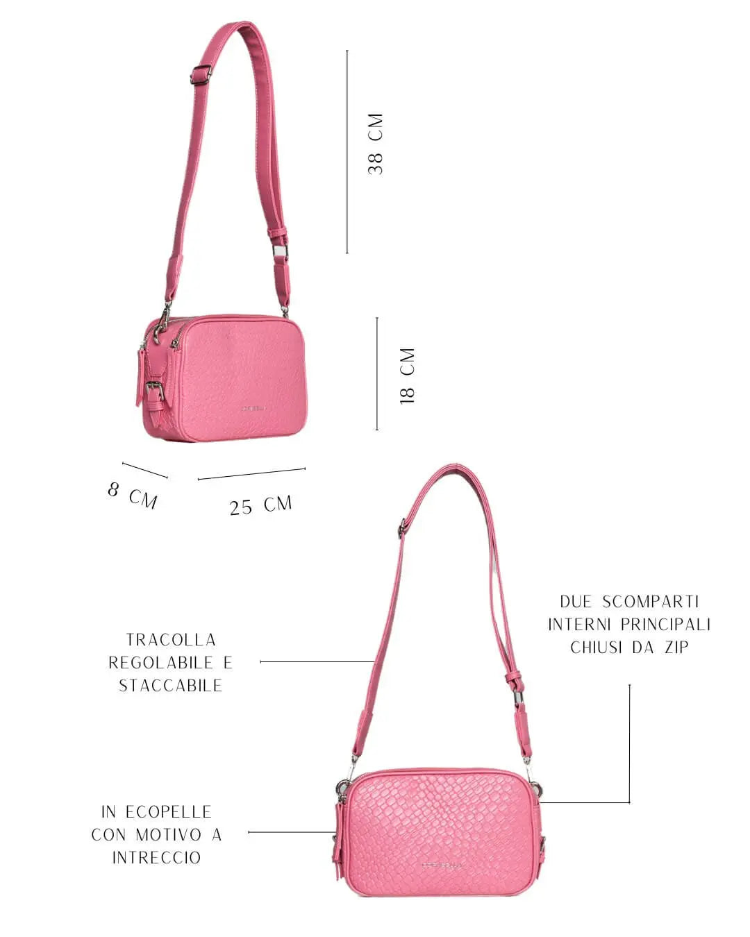 Borsa a spalla piccola in ecopelle con motivo ad intreccio con tracolla regolabile ROSA DORABELLA