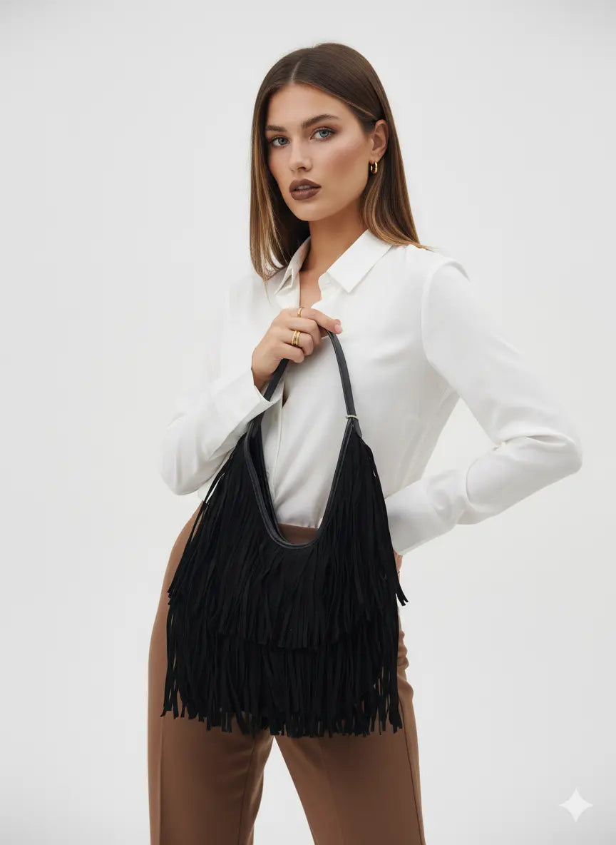 Borsa hobo con frange Dorabella