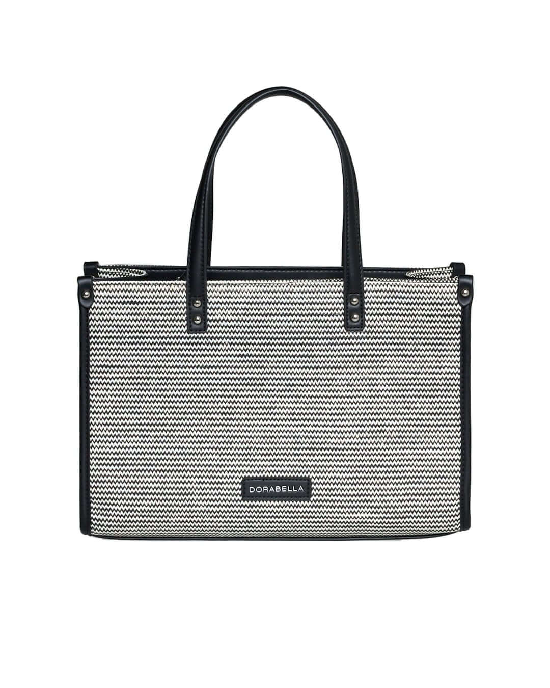 Borsa in rafia con motivo zig-zag e profili in similpelle NERO DORABELLA UNICO