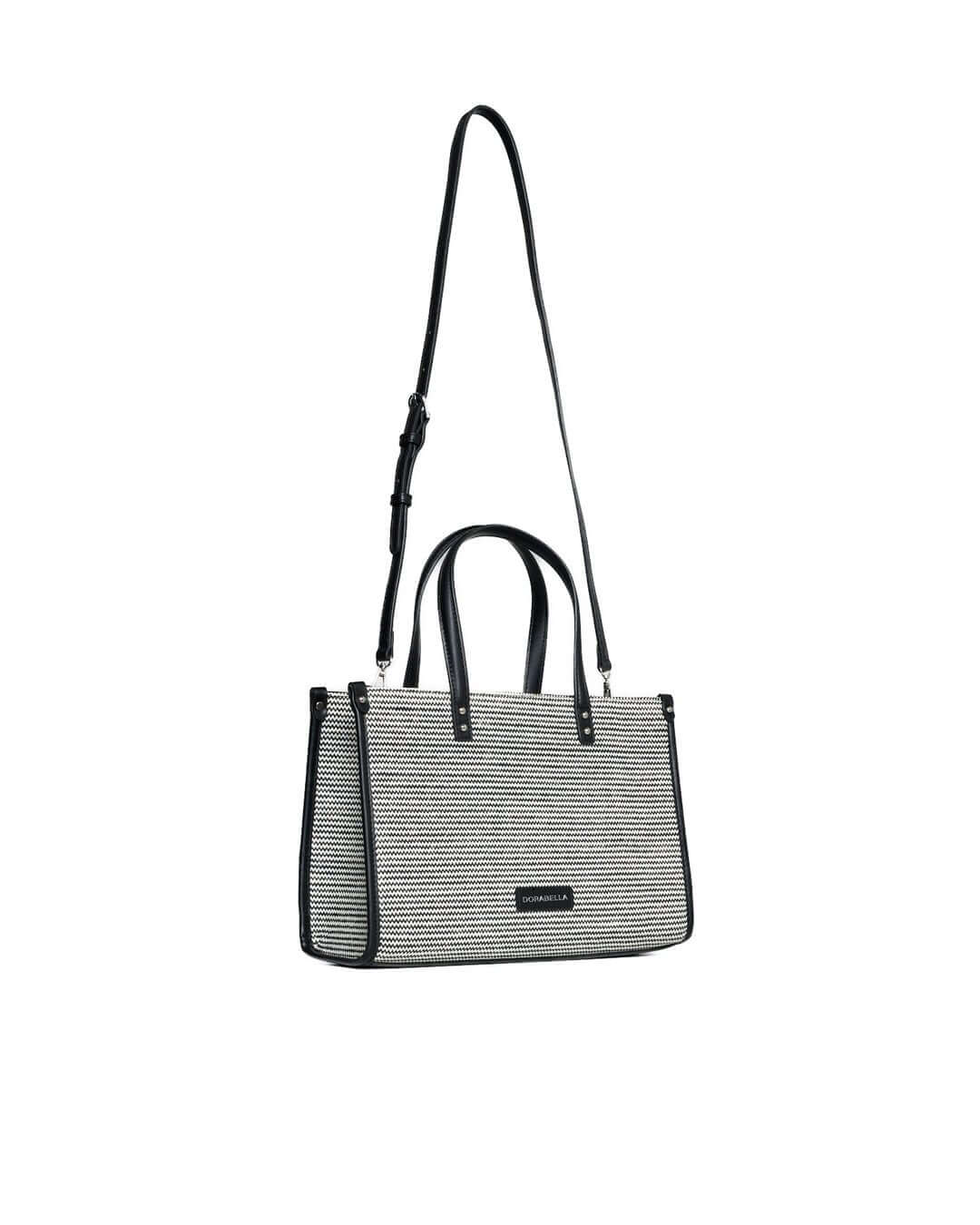 Borsa in rafia con motivo zig-zag e profili in similpelle NERO DORABELLA