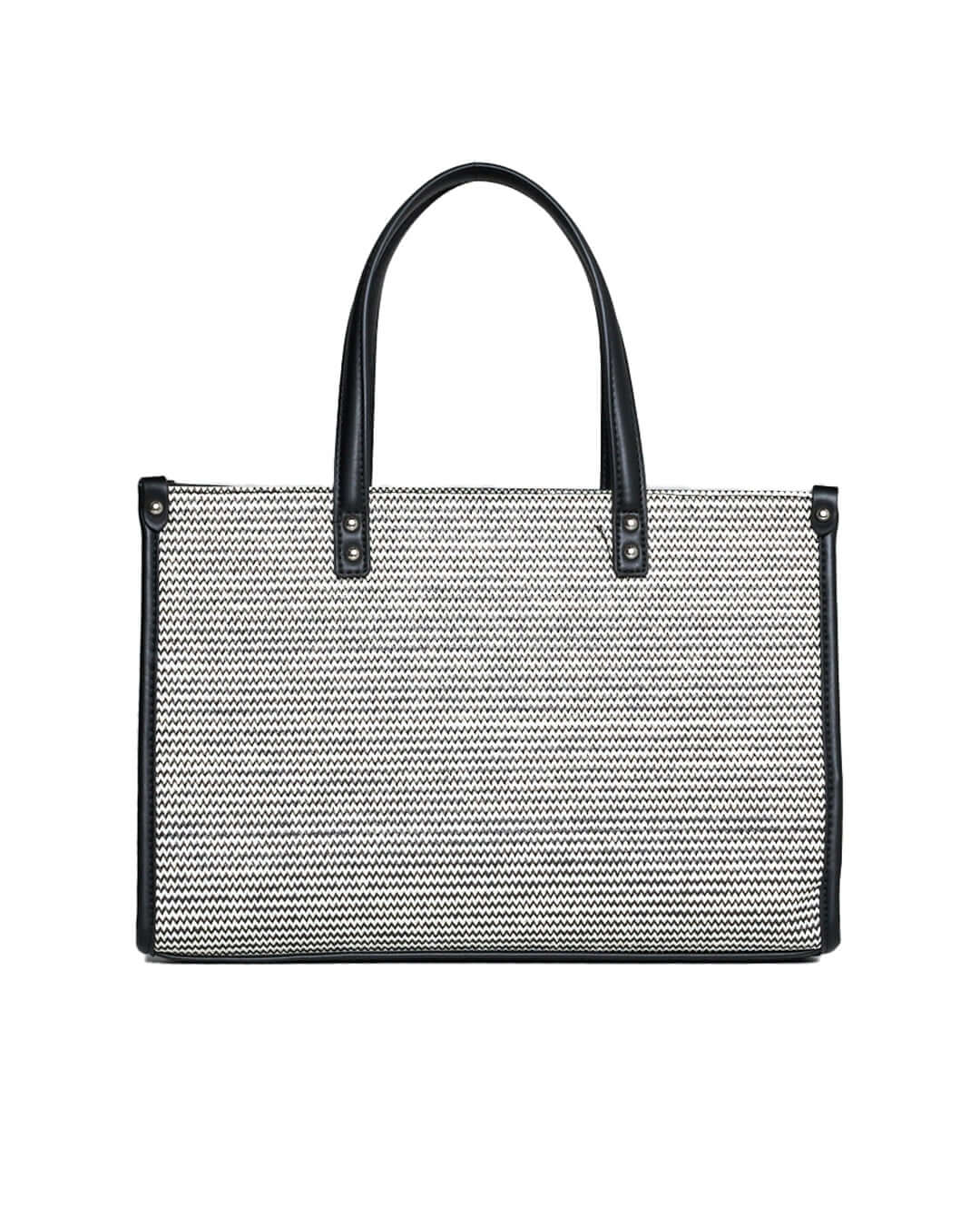 Borsa in rafia con motivo zig-zag e profili in similpelle NERO DORABELLA