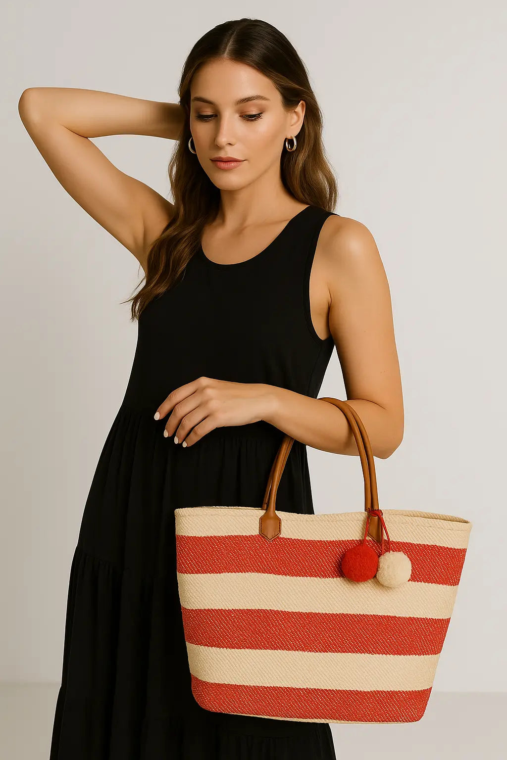 Borsa mare a righe grande con pon pon Dorabella