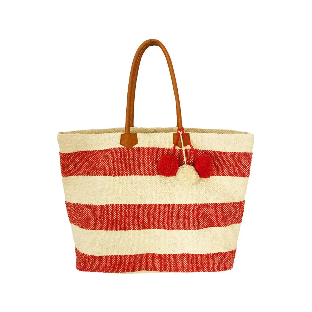 Borsa mare a righe grande con pon pon Dorabella Rosso