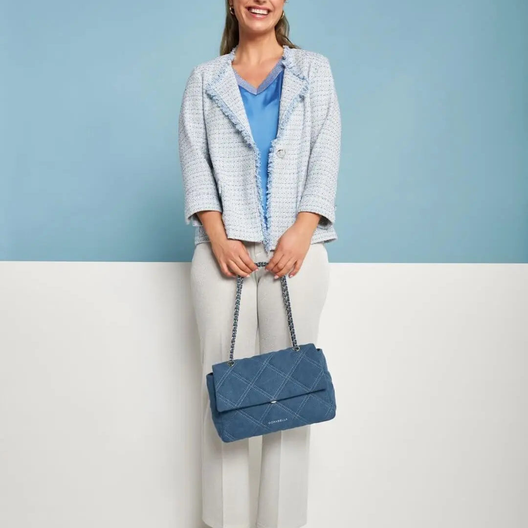 Borsa media a spalla in denim matelassé con manici a catena DENIM DORABELLA UNICO