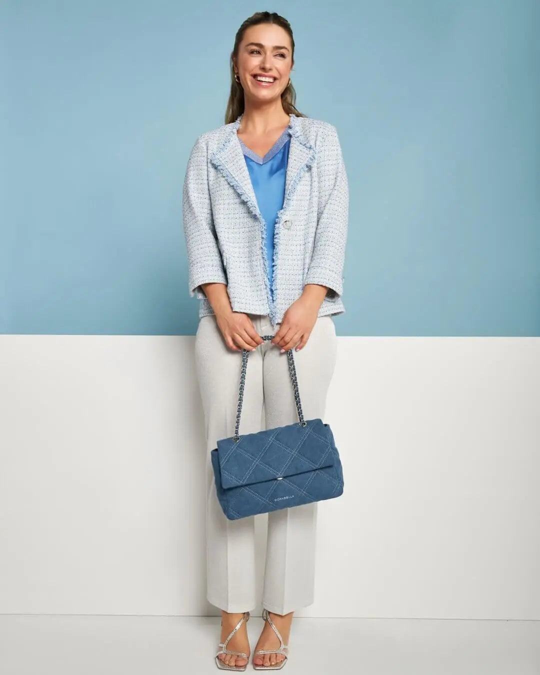 Borsa media a spalla in denim matelassé con manici a catena DENIM DORABELLA UNICO