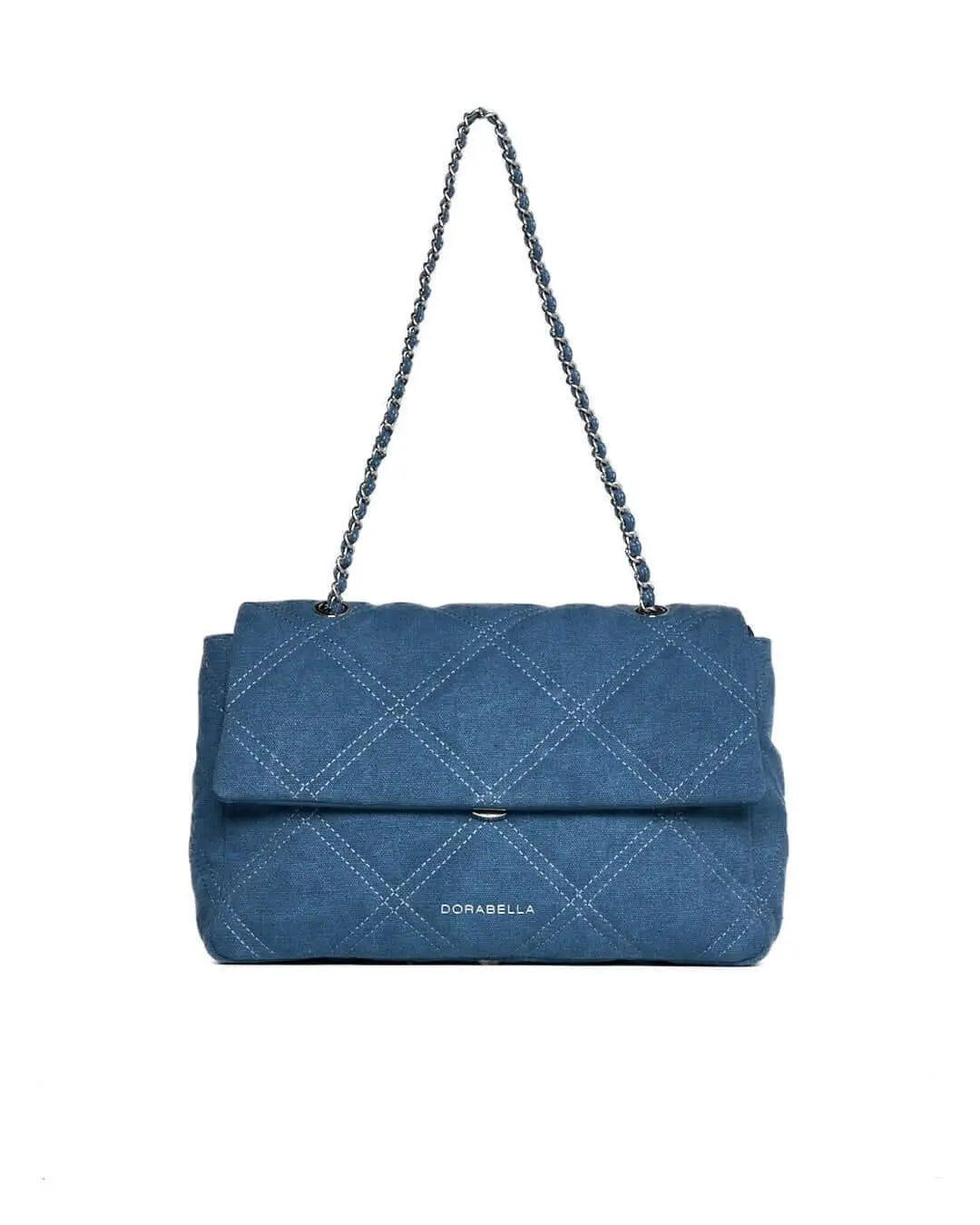 Borsa media a spalla in denim matelassé con manici a catena DENIM DORABELLA