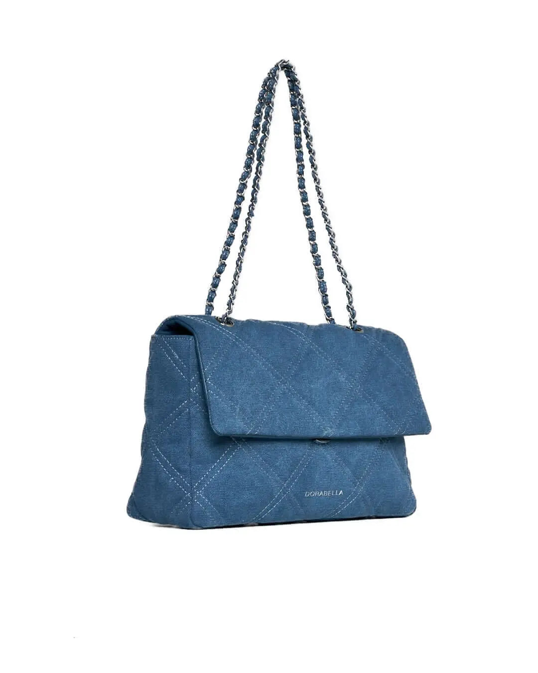 Borsa media a spalla in denim matelassé con manici a catena DENIM DORABELLA