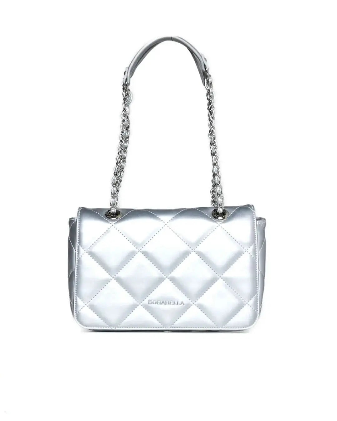 Borsa piccola a spalla in ecopelle matelassé con manici a catena ARGENTO DORABELLA