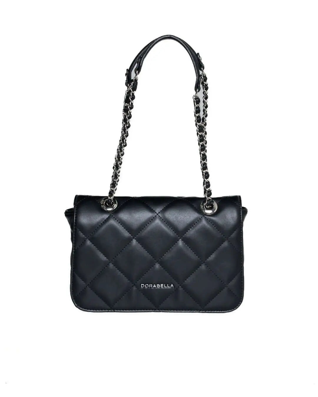 Borsa piccola a spalla in ecopelle matelassé con manici a catena NERO DORABELLA