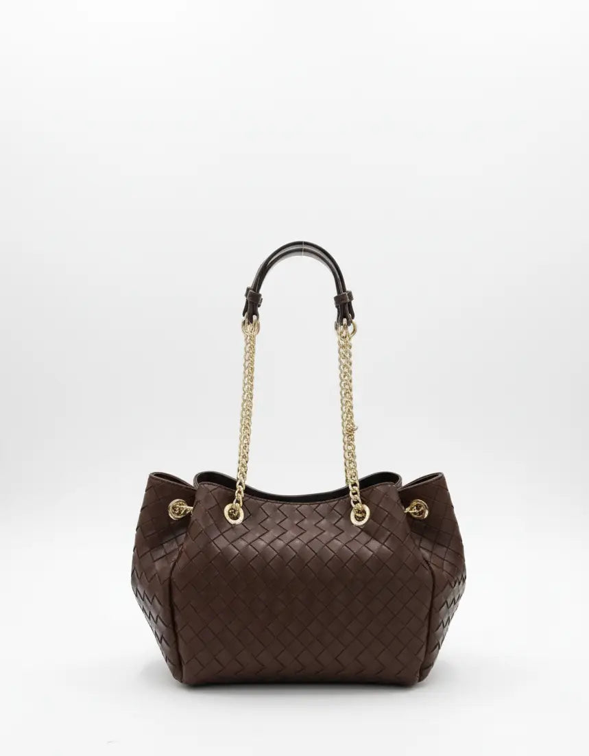 Borsa secchiello intrecciato con manici catena Dorabella