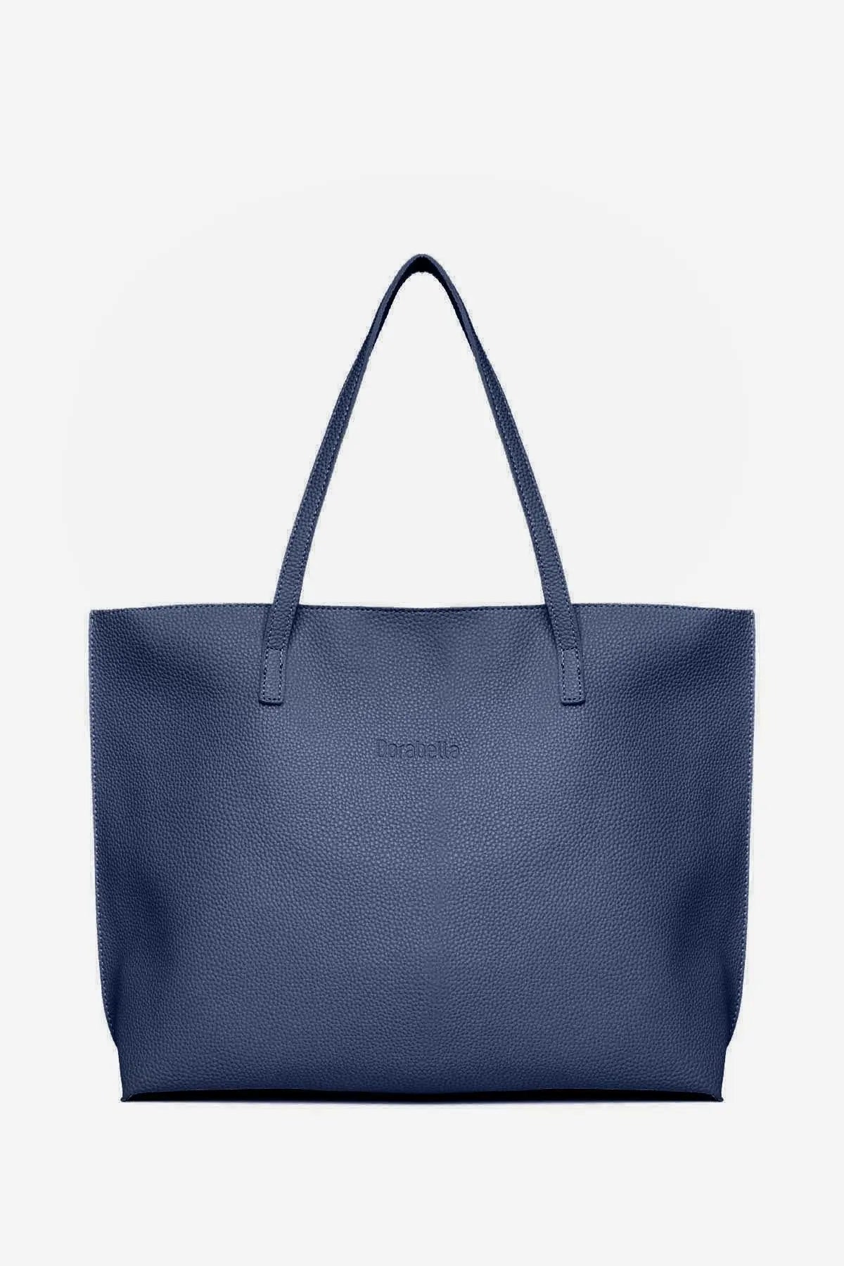 Borsa shopper large in ecopelle a grana con logo sul davanti BLU DORABELLA EASY