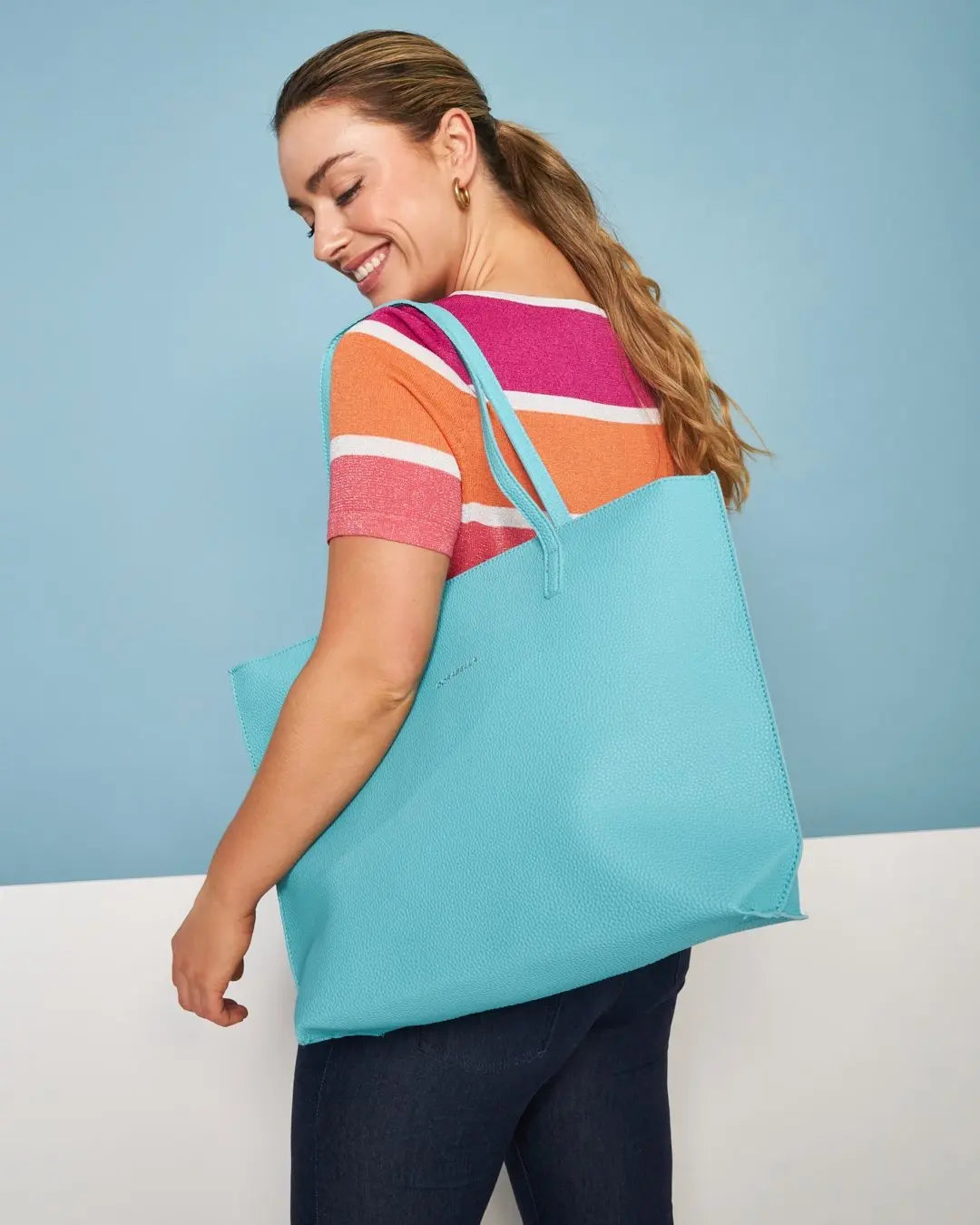 Borsa shopper large in ecopelle a grana con logo sul davanti BLUE RADIANCE DORABELLA EASY Un