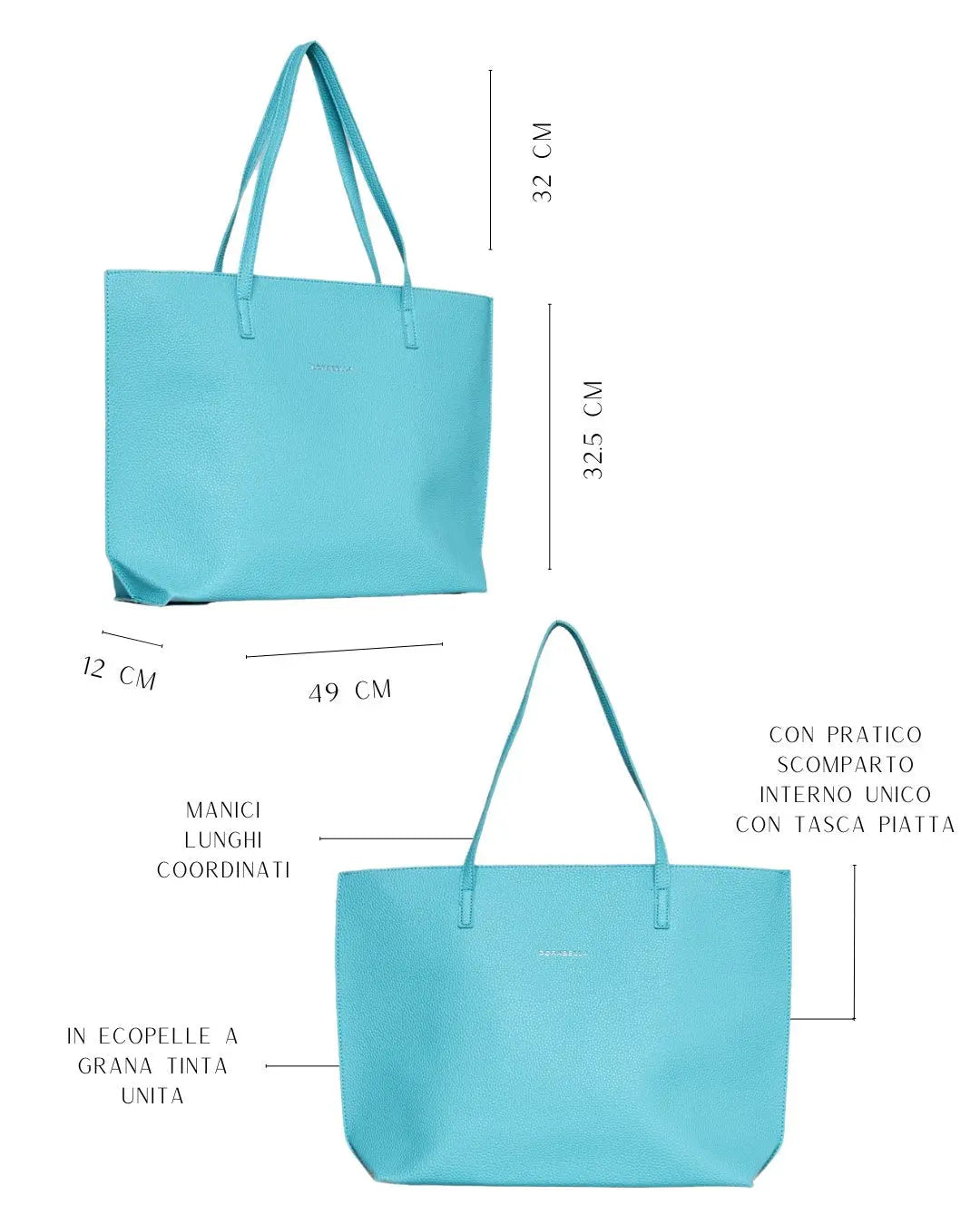 Borsa shopper large in ecopelle a grana con logo sul davanti BLUE RADIANCE DORABELLA EASY