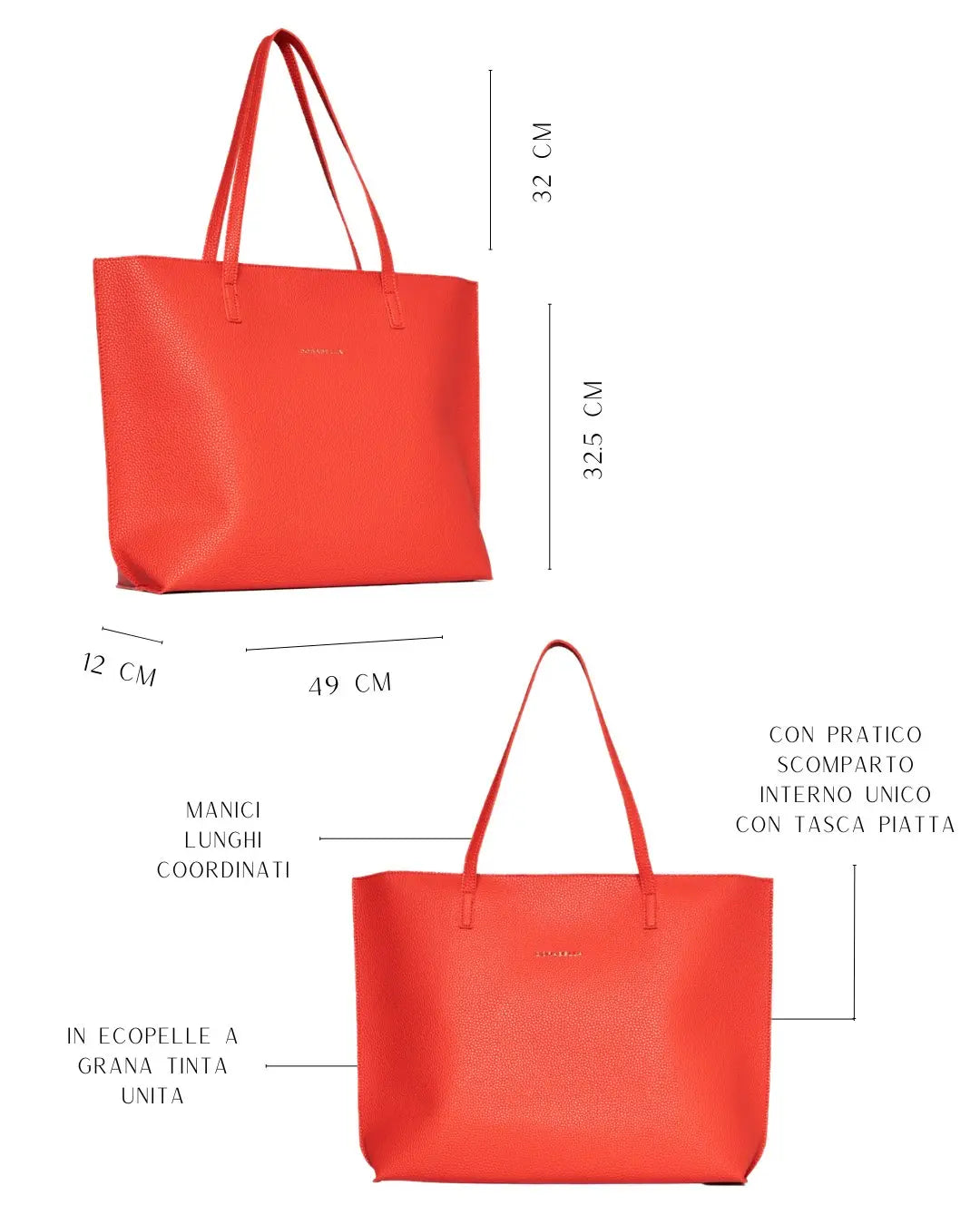 Borsa shopper large in ecopelle a grana con logo sul davanti PAPAVERO DORABELLA EASY