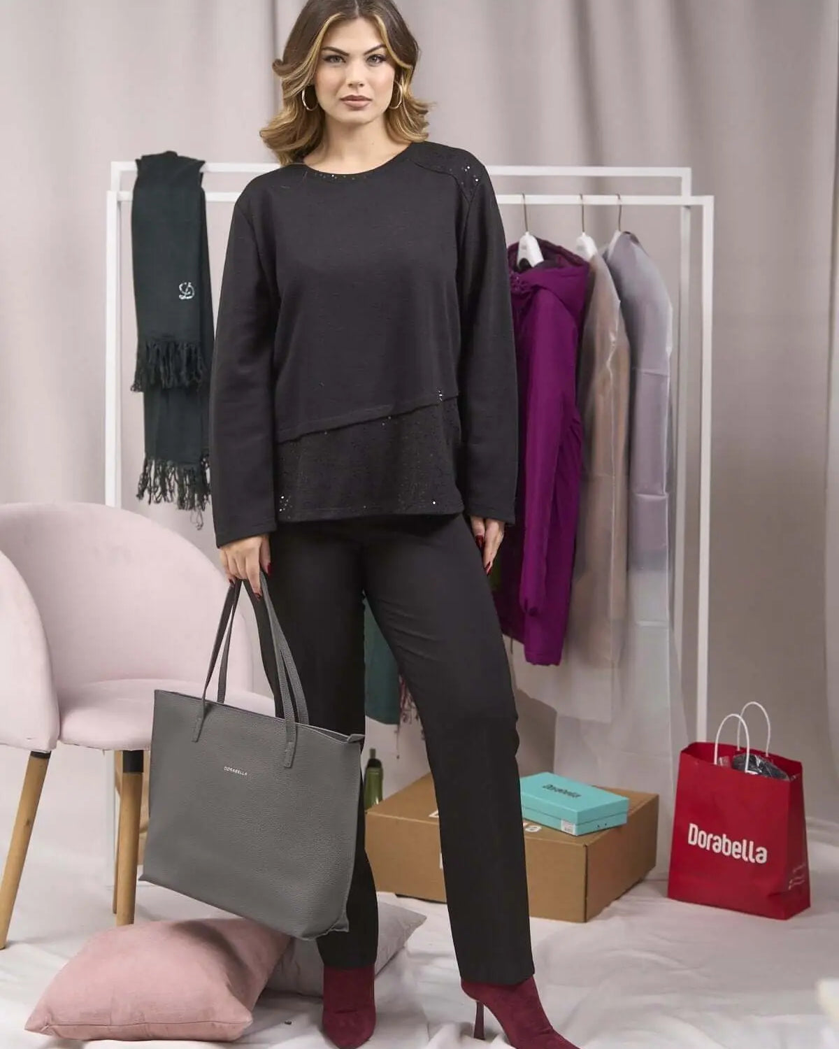 Borsa shopper large in ecopelle a grana con logo sul davanti PIOMBO DORABELLA EASY Un