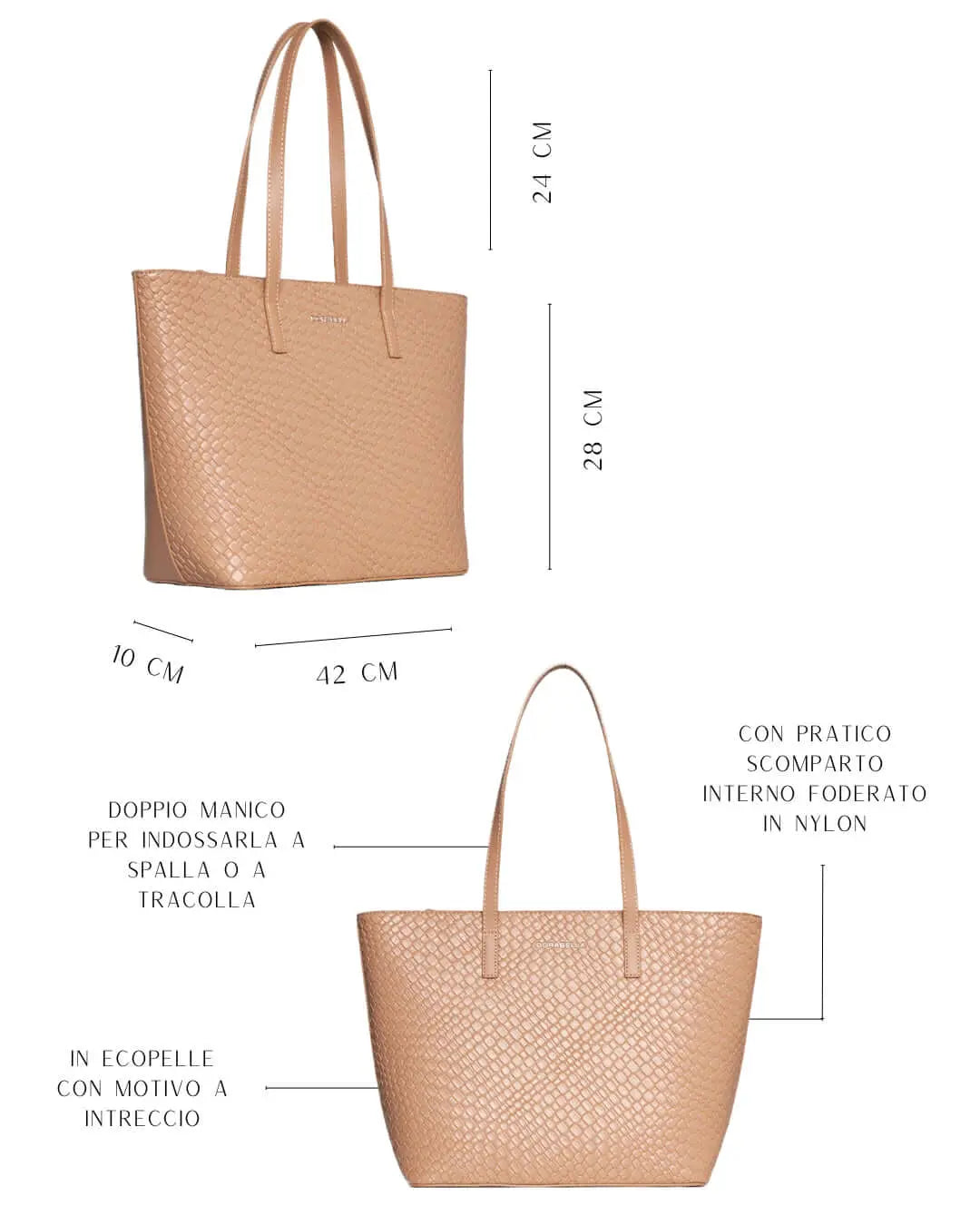 Borsa shopper media in ecopelle con motivo ad intreccio BEIGE DORABELLA