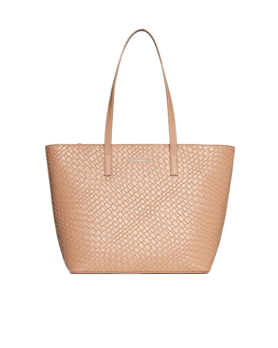 Borsa shopper media in ecopelle con motivo ad intreccio BEIGE DORABELLA