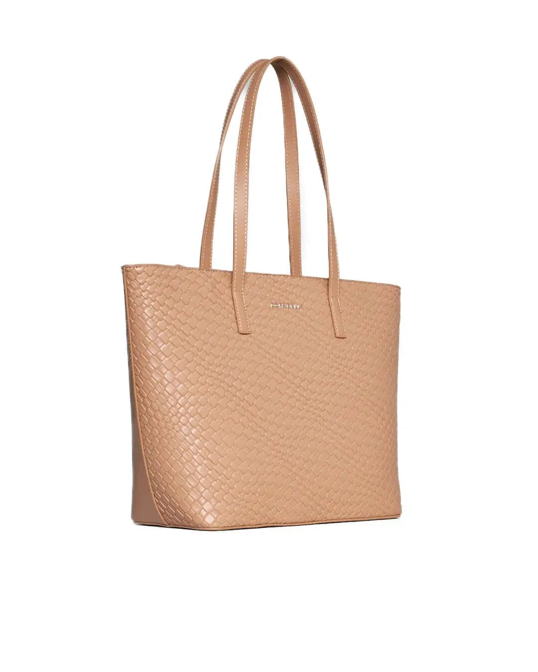 Borsa shopper media in ecopelle con motivo ad intreccio BEIGE DORABELLA