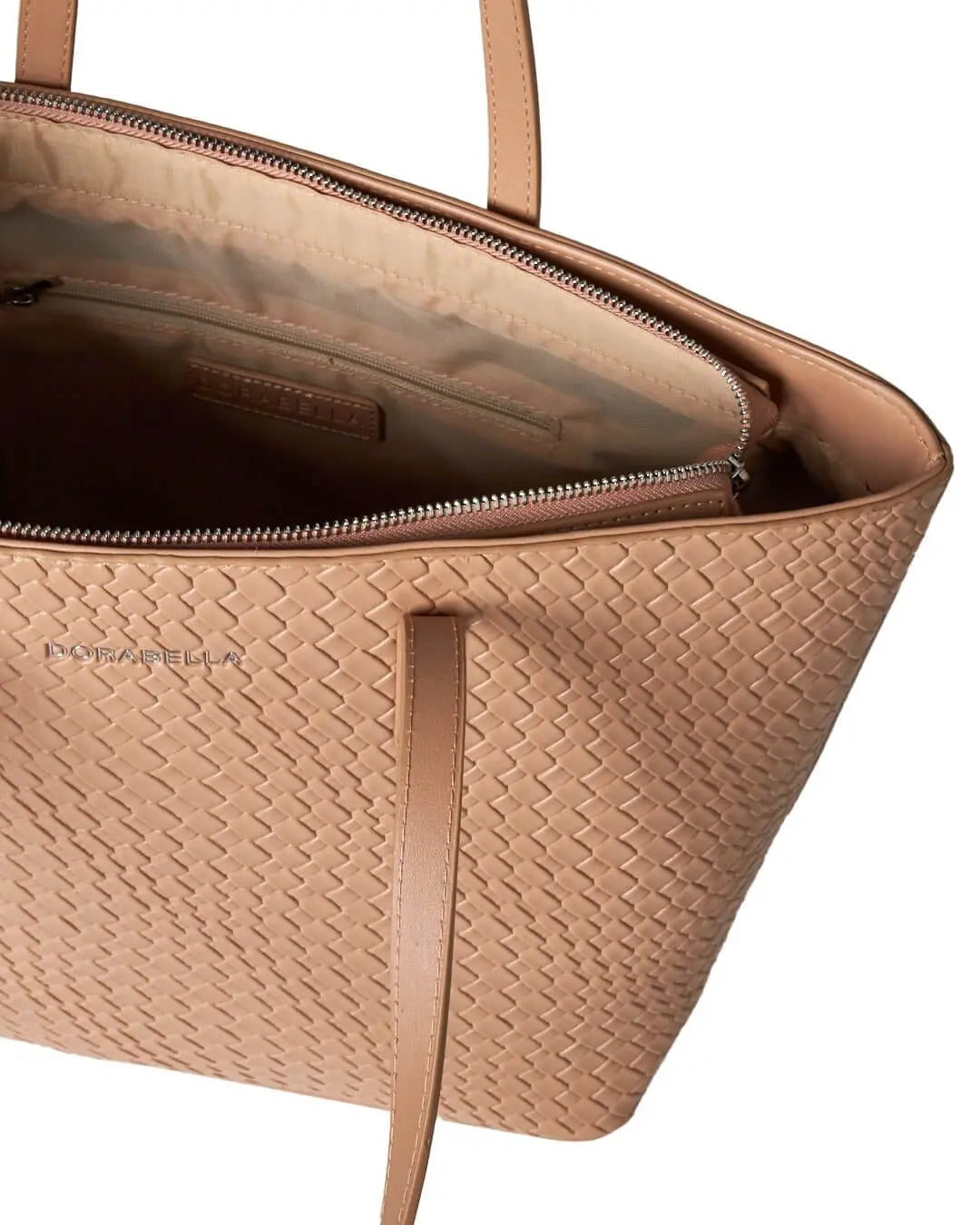 Borsa shopper media in ecopelle con motivo ad intreccio BEIGE DORABELLA