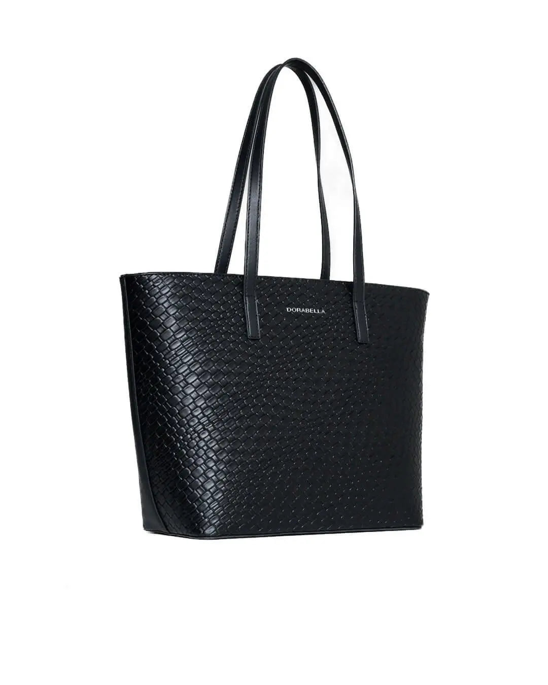 Borsa shopper media in ecopelle con motivo ad intreccio NERO DORABELLA