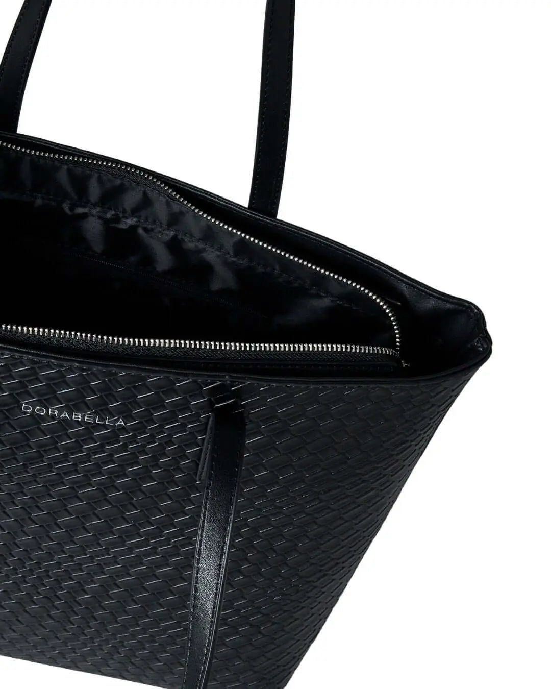 Borsa shopper media in ecopelle con motivo ad intreccio NERO DORABELLA