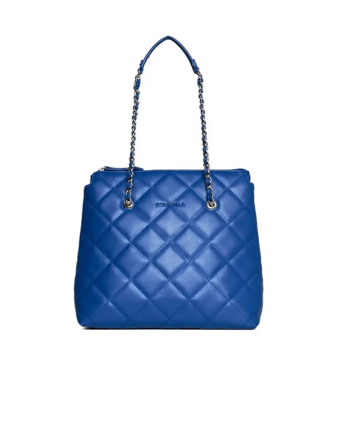 Borsa shopper media in ecopelle matelassé con manici a catena BLU CHIARO DORABELLA
