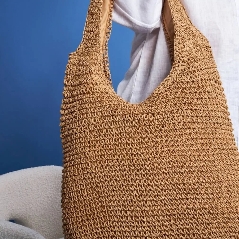 Borsa shopper modello hobo in rafia con doppio manico BEIGE DORABELLA Un