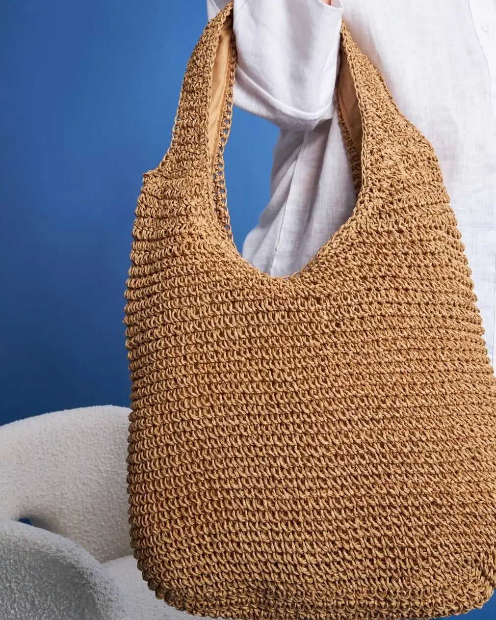 Borsa shopper modello hobo in rafia con doppio manico BEIGE DORABELLA Un