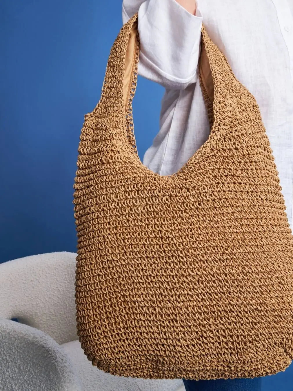 Borsa shopper modello hobo in rafia con doppio manico BEIGE DORABELLA Un