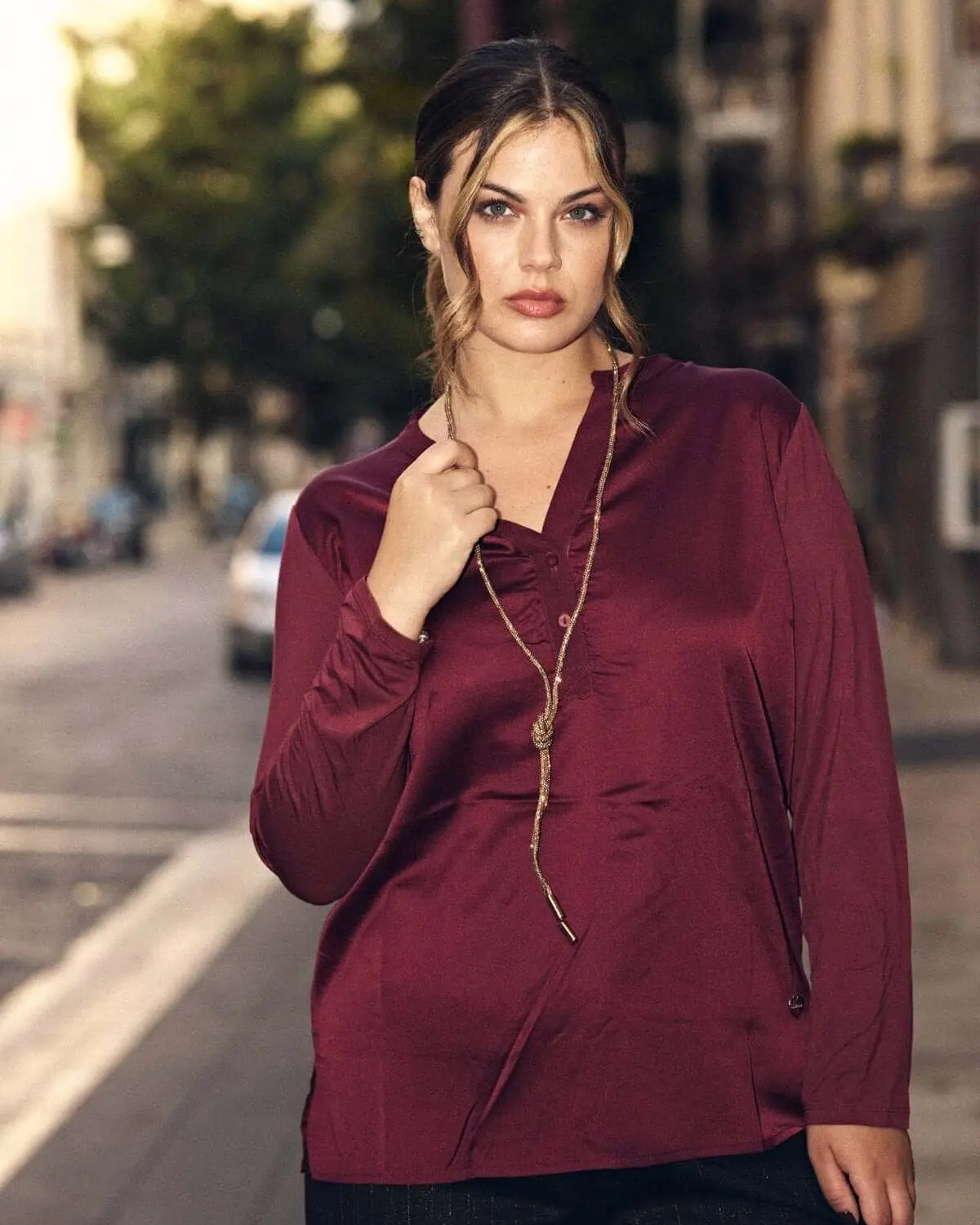 CAMICIA CON SCOLLO SERAFINO BURGUNDY DORABELLA XL
