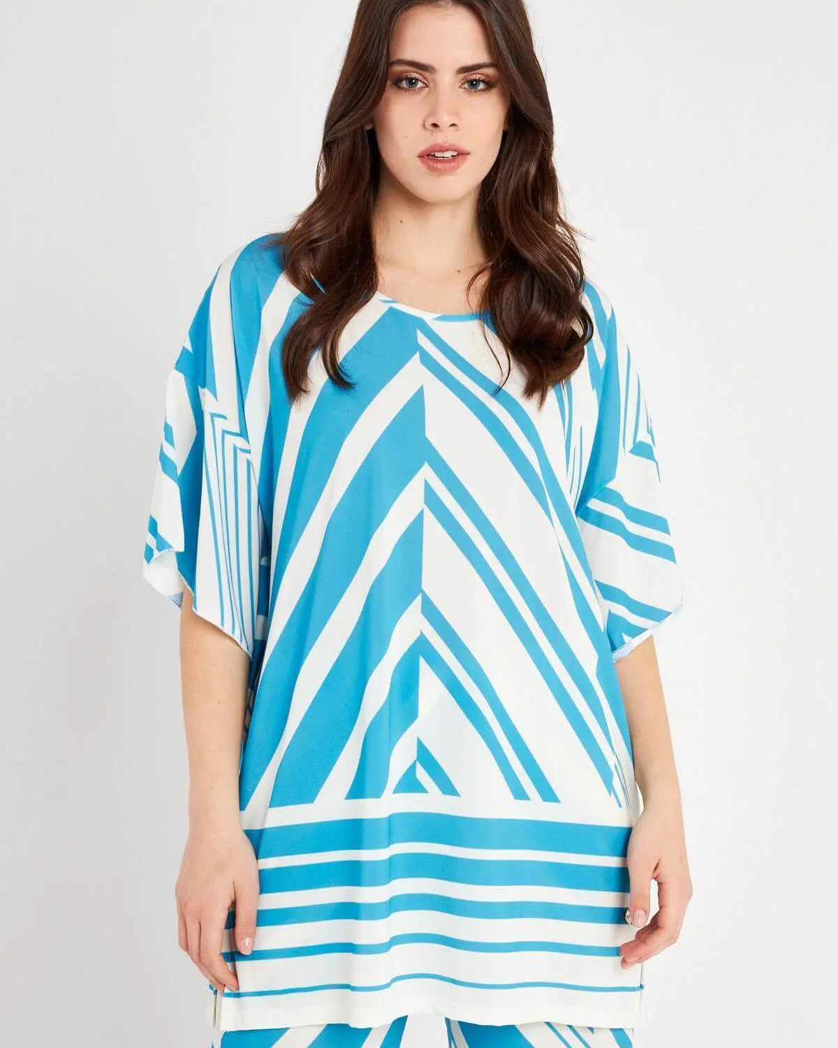 CASACCA FANTASIA GEOMETRICA TURCHESE-CREMA DORABELLA PIU' 55