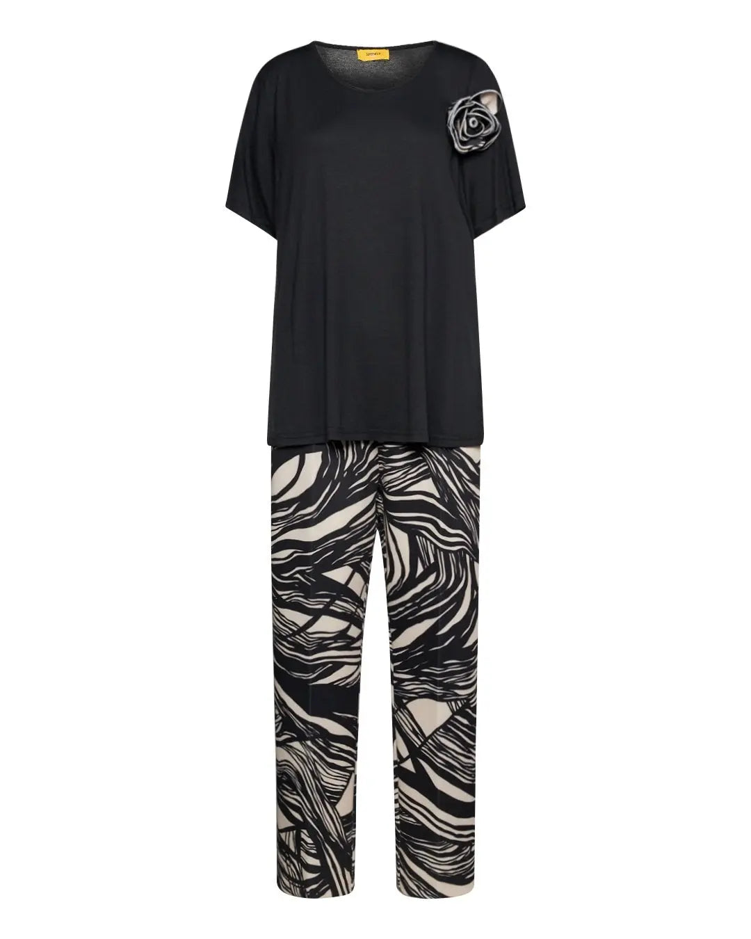 COMPLETO CON PANTALONE FANTASIA E SPILLA BIANCO-NERO DORABELLA PIU' 47