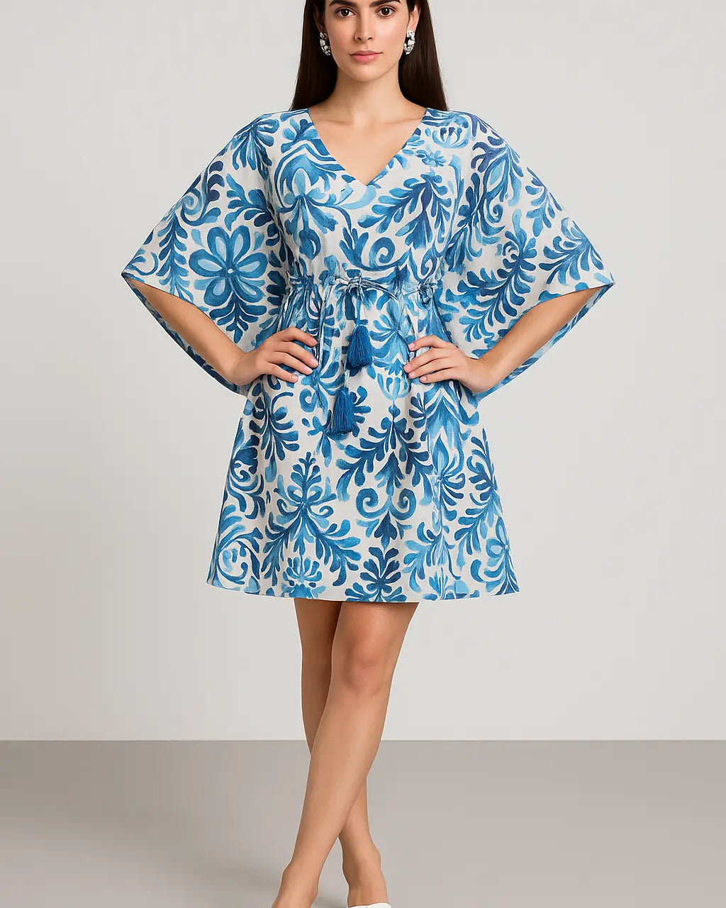 Caftano in cotone stampato con laccetti DORABELLA