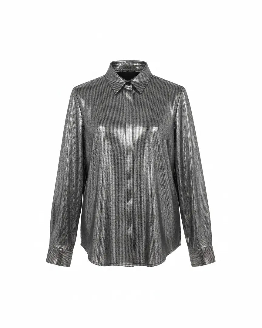 Camicia Metallizzata Effetto Specchio IRONICA Taglia unica (44/46 o M/L) / Nero