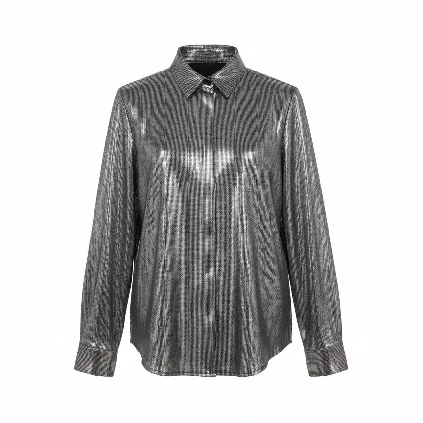 Camicia Metallizzata Effetto Specchio IRONICA Taglia unica (44/46 o M/L) / Nero