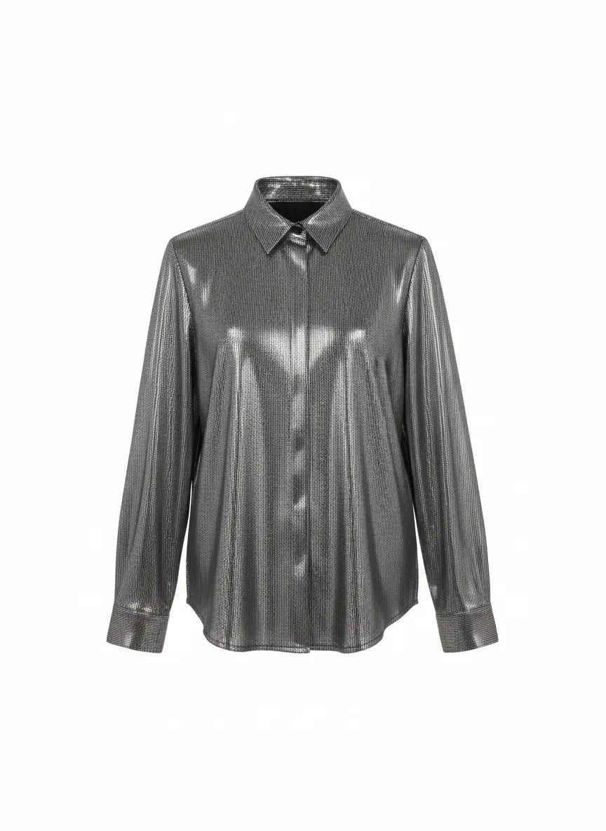 Camicia Metallizzata Effetto Specchio IRONICA Taglia unica (44/46 o M/L) / Nero