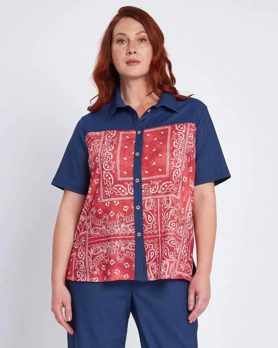 Camicia a fantasia con inserti chambray BLU DORABELLA PIU'