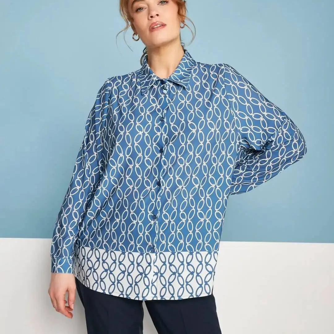 Camicia a maniche lunghe in jersey elasticizzato bi-colore con fantasia catena DENIM DORABELLA PIU' 49