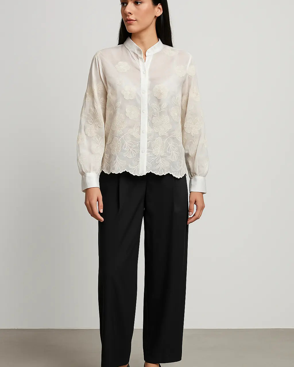 Camicia a maniche lunghe in organza ricamata Unica by Dorabella