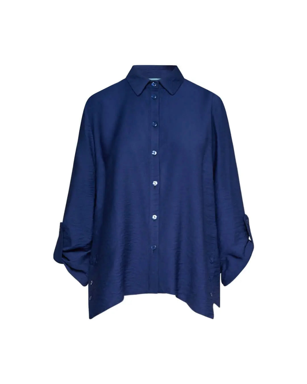 Camicia a maniche lunghe in tela di misto viscosa tinta unita con spacchi abbottonati e fondo asimme BLU DORABELLA