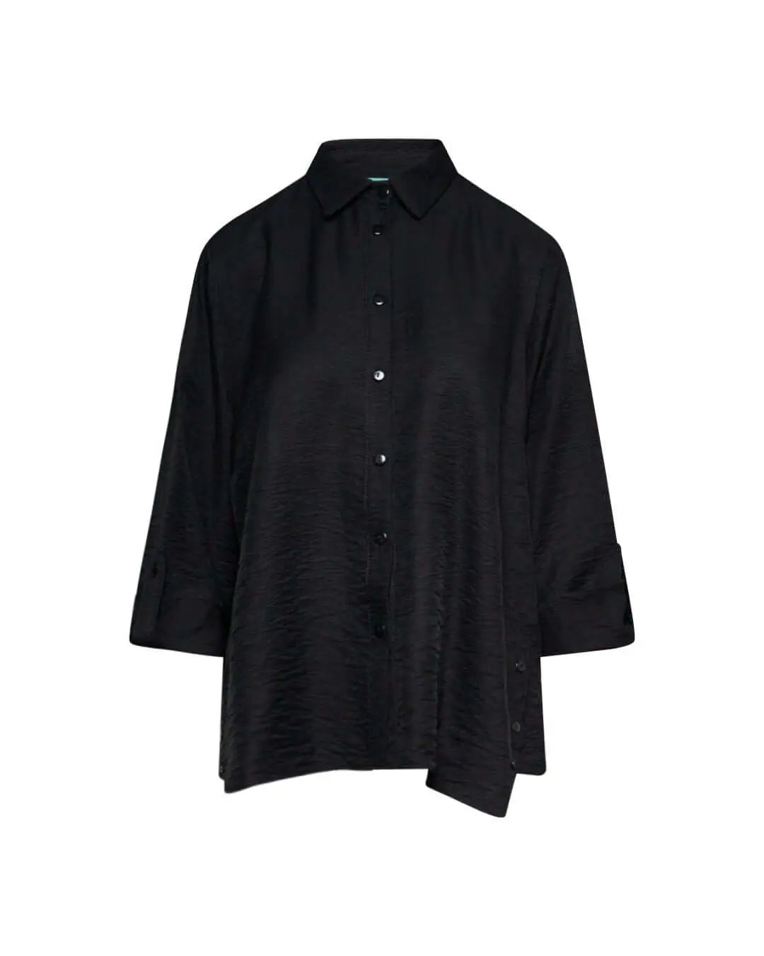 Camicia a maniche lunghe in tela di misto viscosa tinta unita con spacchi abbottonati e fondo asimme NERO DORABELLA