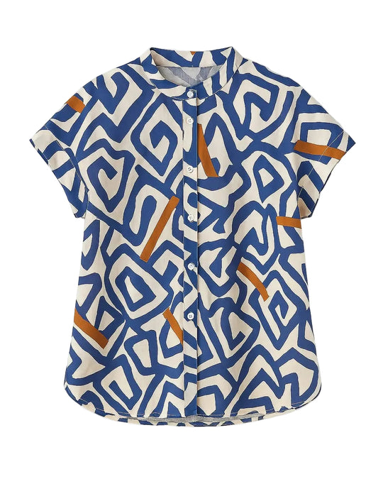 Camicia con bottoni e collo coreana in cotone a fantasia DORABELLA XXL