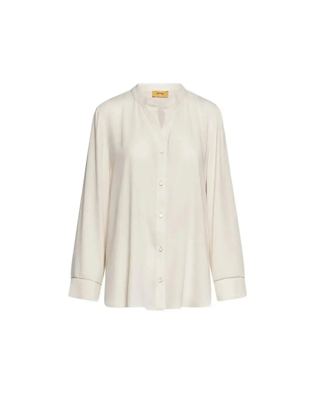 Camicia con colletto alla coreana in georgette tinta unita con bottoni metallici. AVORIO DORABELLA PIU'