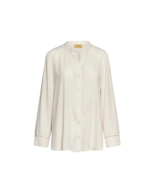 Camicia con colletto alla coreana in georgette tinta unita con bottoni metallici. AVORIO DORABELLA PIU'