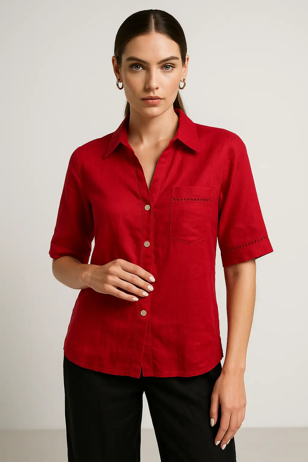 Camicia con colletto, taschino e passamaneria a rete DORABELLA