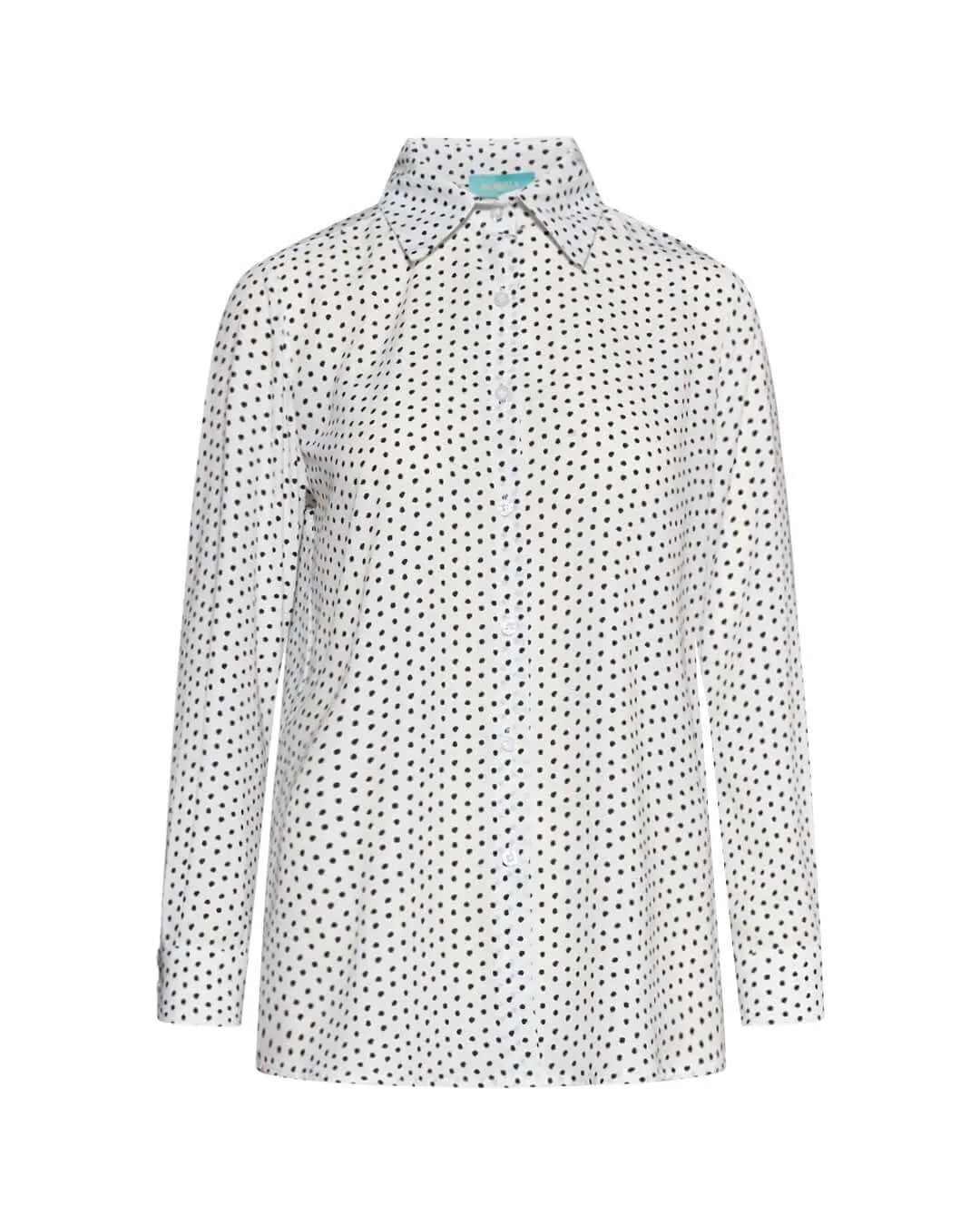 Camicia con maniche a tre quarti in raso tinta unita con fantasia a pois a contrasto. BIANCO-NERO DORABELLA