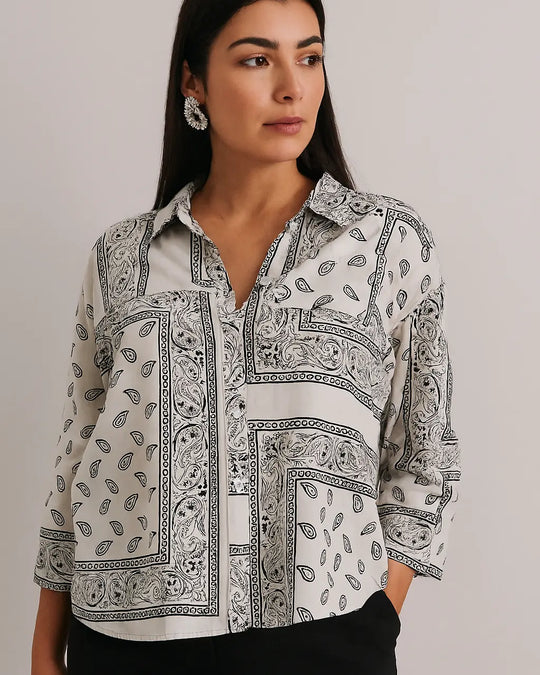 Camicia con maniche ampie e fantasia bandiera Unica by Dorabella