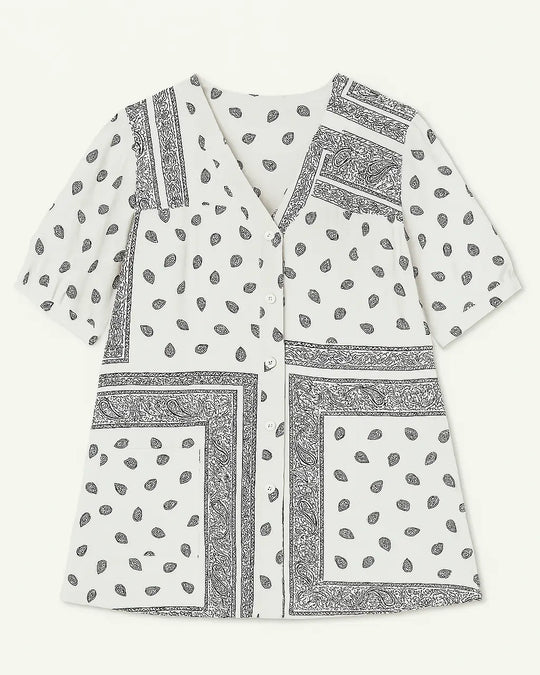 Camicia con maniche ampie e fantasia bandiera Unica by Dorabella Bianco-Taglia-Unica-Fino-alla-46